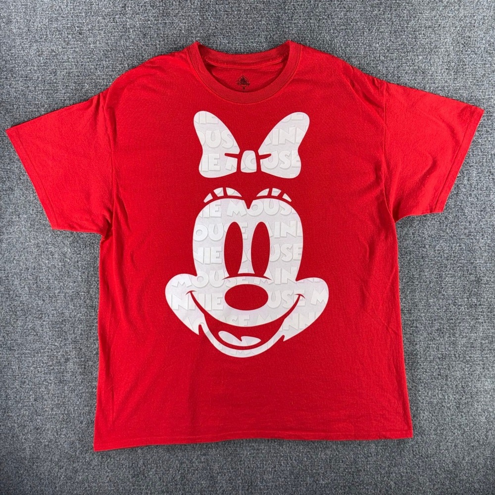 Disney Minnie Mouse Red Graphic T-Shirt Womens XL White Text Silhouette Logo Tee